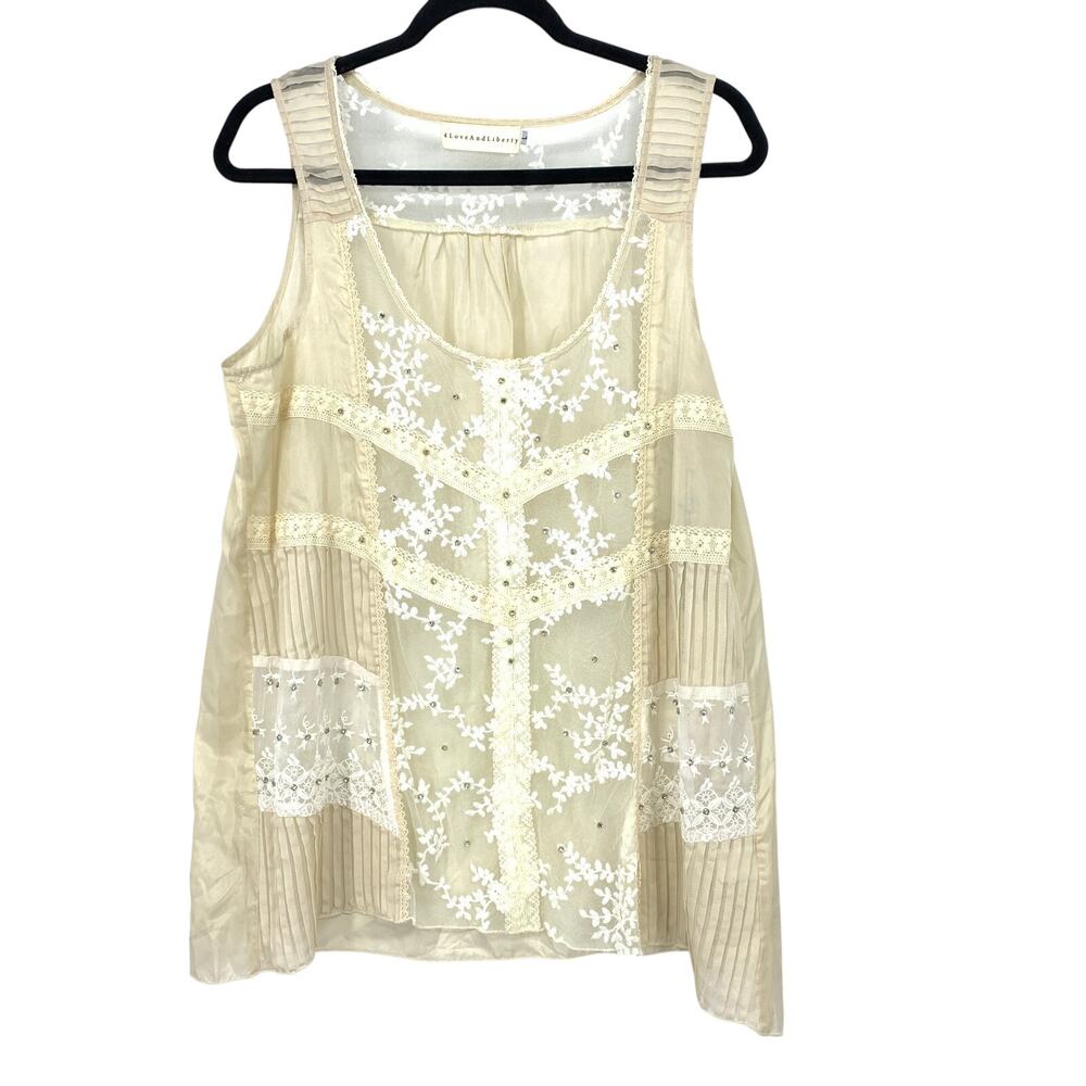 Johnny Was 4 Love And Liberty Bryony Tank Antique Lace Cream Womens Sz L NEW